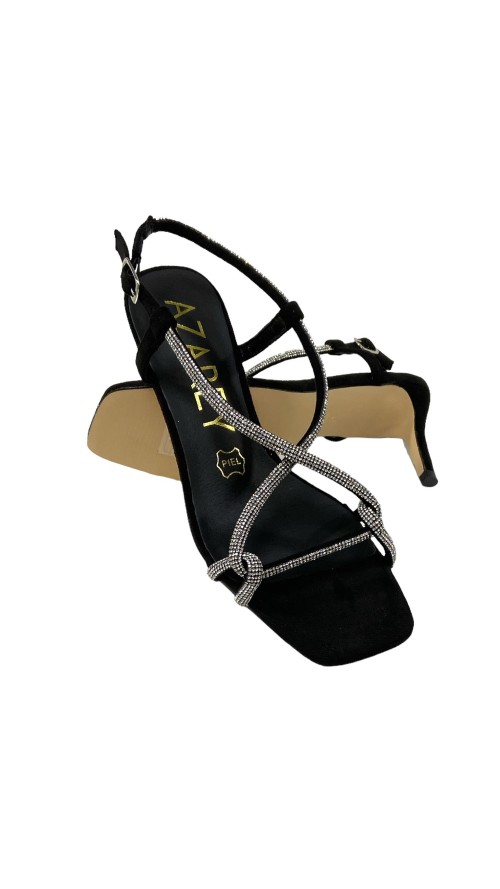 SANDALIA TACON TIRAS STRASS NEGRO