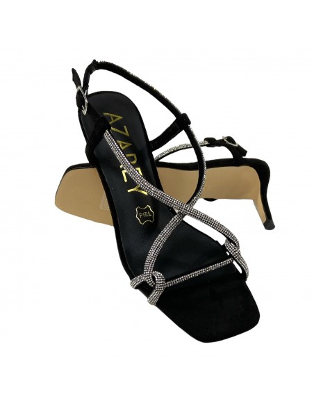 SANDALIA TACON TIRAS STRASS NEGRO