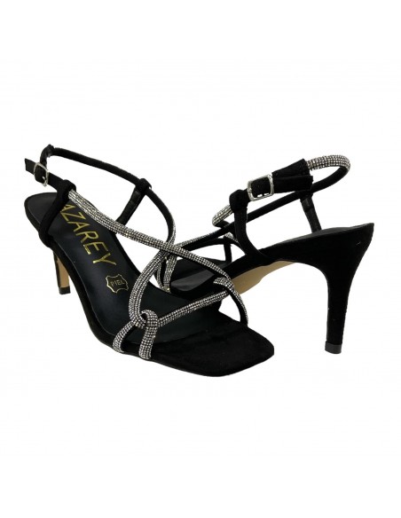 SANDALIA TACON TIRAS STRASS NEGRO