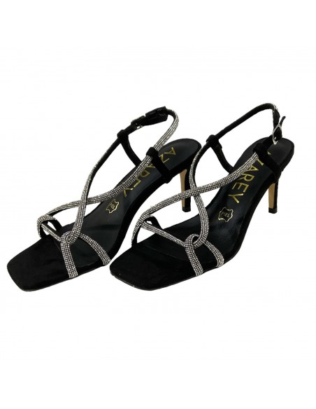 SANDALIA TACON TIRAS STRASS NEGRO