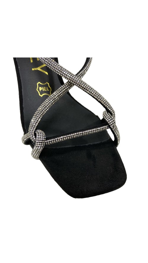 SANDALIA TACON TIRAS STRASS NEGRO
