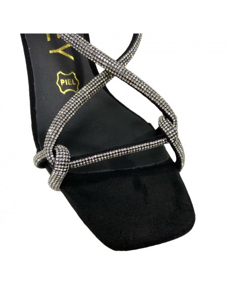 SANDALIA TACON TIRAS STRASS NEGRO