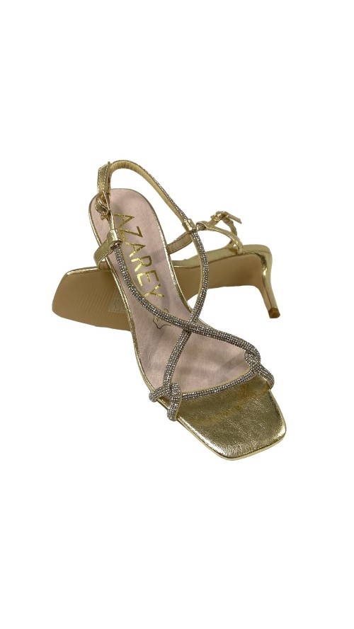 SANDALIA TACON TIRAS STRASS ORO