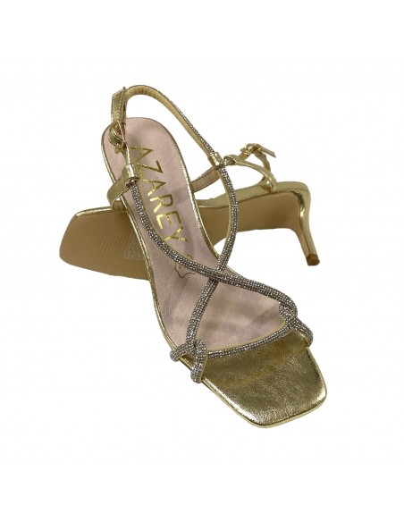 SANDALIA TACON TIRAS STRASS ORO