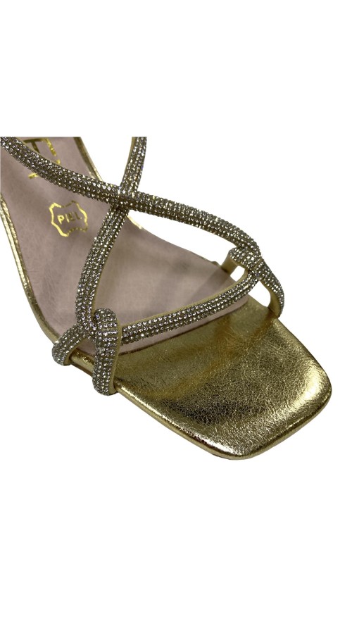 SANDALIA TACON TIRAS STRASS ORO
