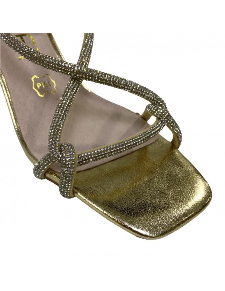 SANDALIA TACON TIRAS STRASS ORO