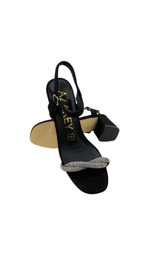 SANDALIA T-ANCHO STRASS NEGRO