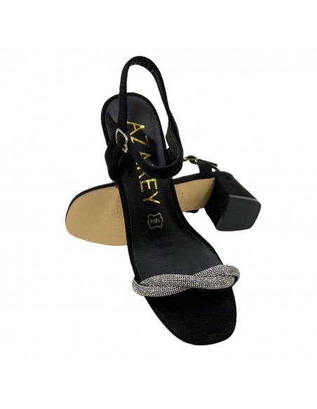 SANDALIA T-ANCHO STRASS NEGRO