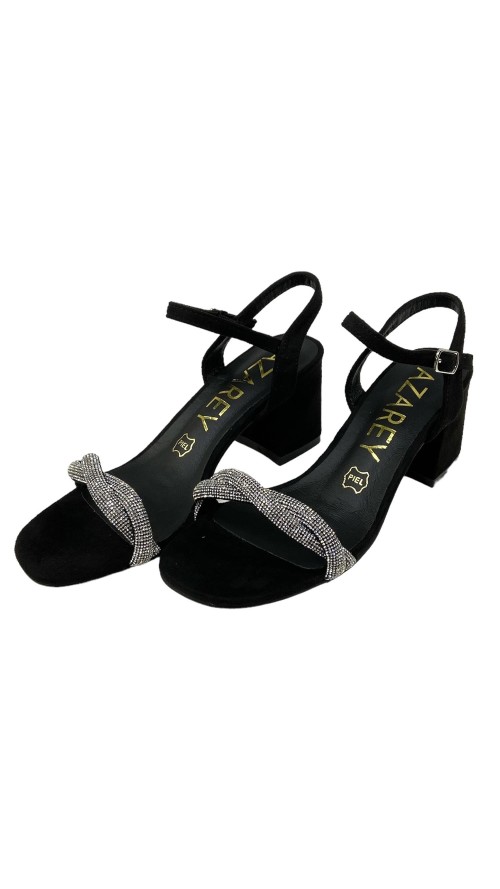 SANDALIA T-ANCHO STRASS NEGRO