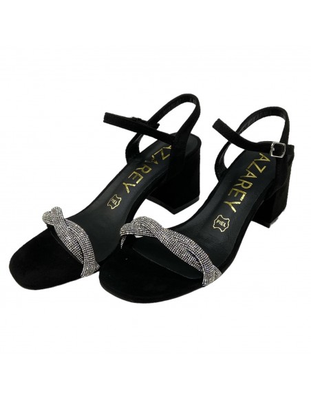 SANDALIA T-ANCHO STRASS NEGRO