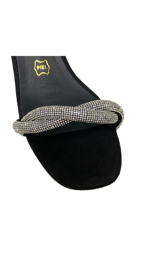SANDALIA T-ANCHO STRASS NEGRO