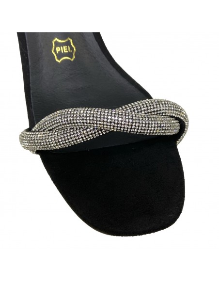 SANDALIA T-ANCHO STRASS NEGRO