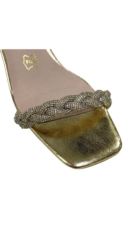 SANDALIA TRENZADA STRASS ORO