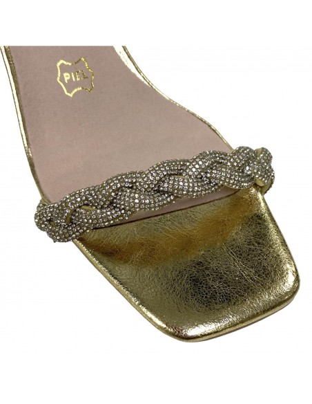 SANDALIA TRENZADA STRASS ORO