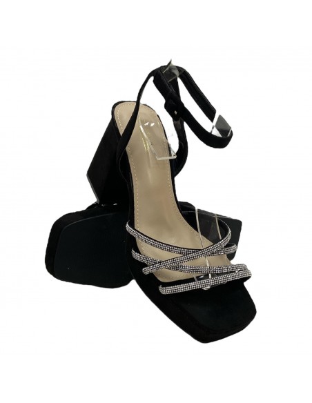 SANDALIA TACON ANCHO TIRAS CON NEGRO