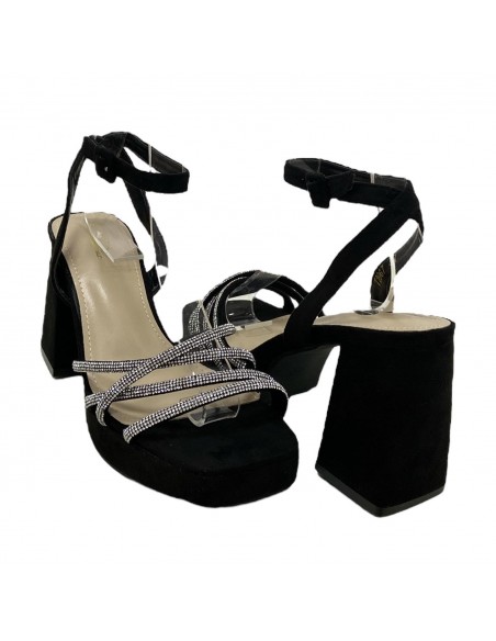 SANDALIA TACON ANCHO TIRAS CON NEGRO