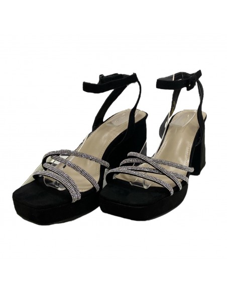 SANDALIA TACON ANCHO TIRAS CON NEGRO