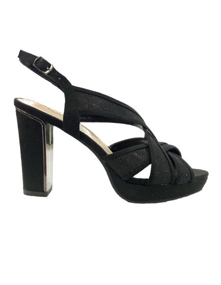 SANDALIA BRILLO CON SERRAJE NEGRO