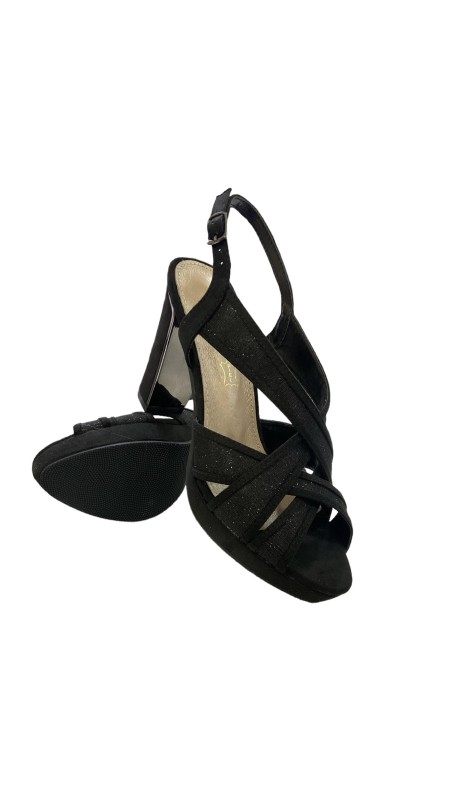 SANDALIA BRILLO CON SERRAJE NEGRO 2