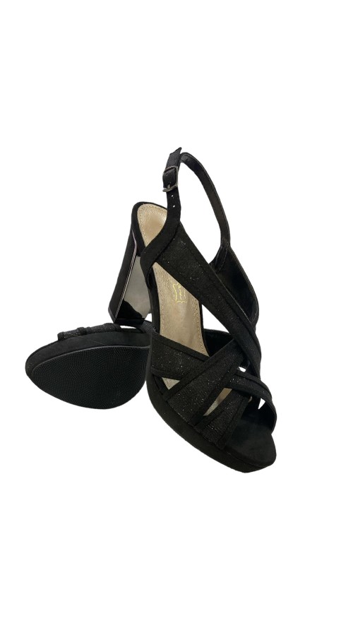 SANDALIA BRILLO CON SERRAJE NEGRO