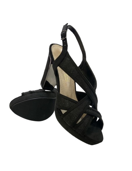 SANDALIA BRILLO CON SERRAJE NEGRO