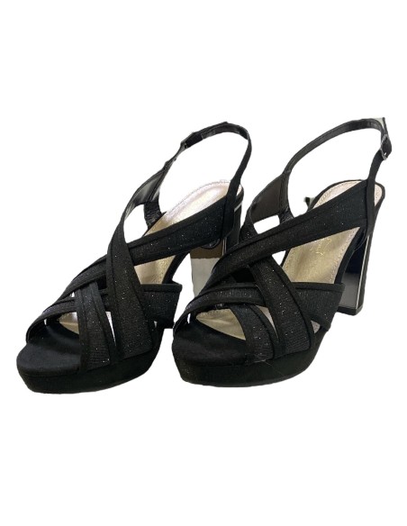 SANDALIA BRILLO CON SERRAJE NEGRO