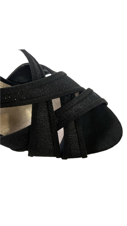 SANDALIA BRILLO CON SERRAJE NEGRO