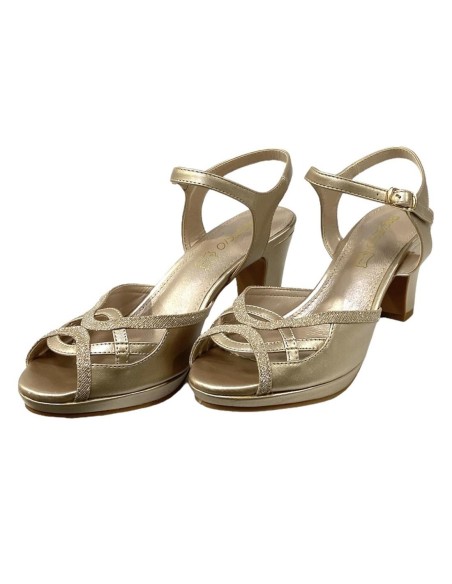 SANDALIA NAPA TACON ANCHO ORO