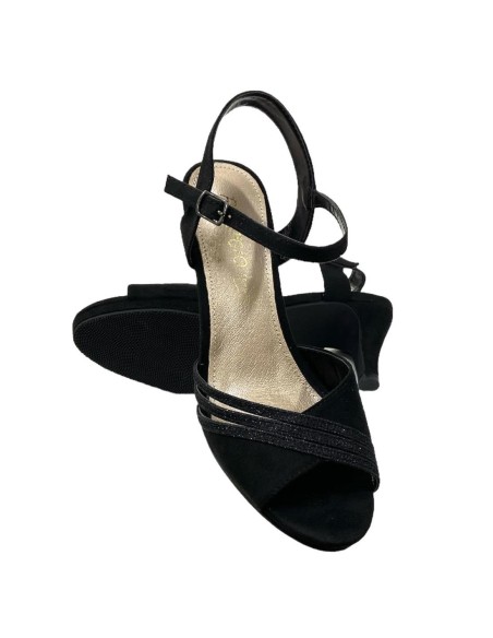 SANDALIA COMBINA 3 TIRAS BRILL NEGRO