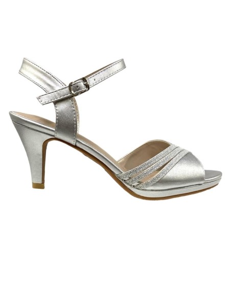 SANDALIA COMBINA 3 TIRAS BRILL PLATA