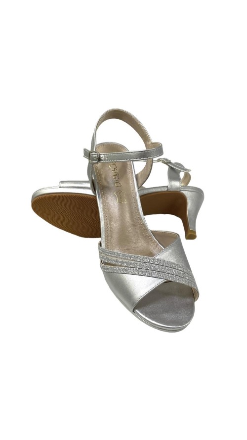 SANDALIA COMBINA 3 TIRAS BRILL PLATA