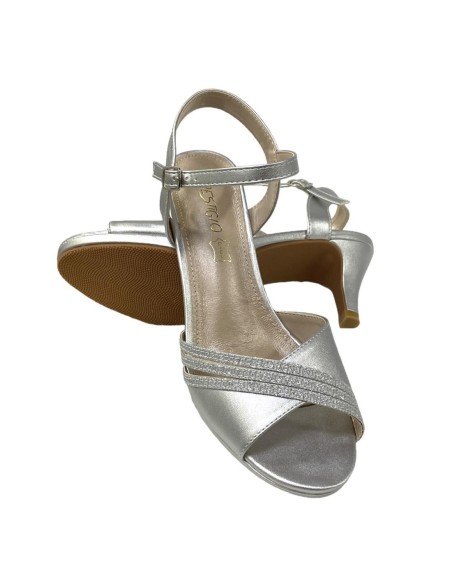 SANDALIA COMBINA 3 TIRAS BRILL PLATA