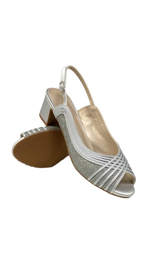 SANDALIA TIRAS BRILLO PLATA