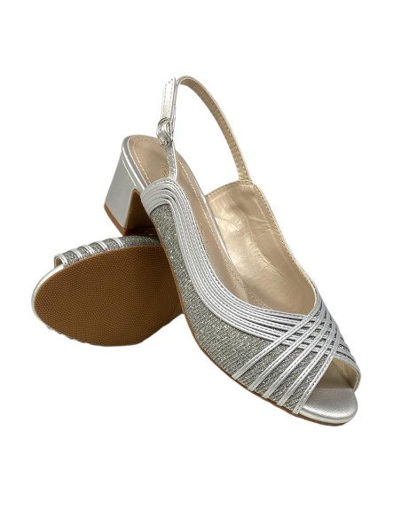 SANDALIA TIRAS BRILLO PLATA