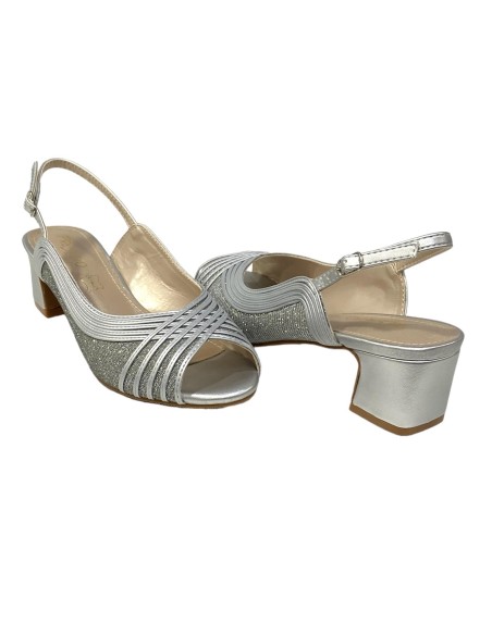 SANDALIA TIRAS BRILLO PLATA
