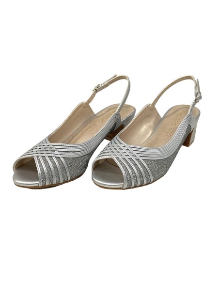 SANDALIA TIRAS BRILLO PLATA