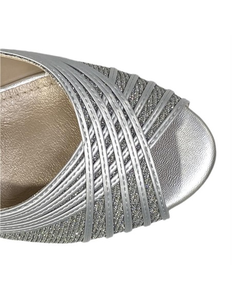 SANDALIA TIRAS BRILLO PLATA