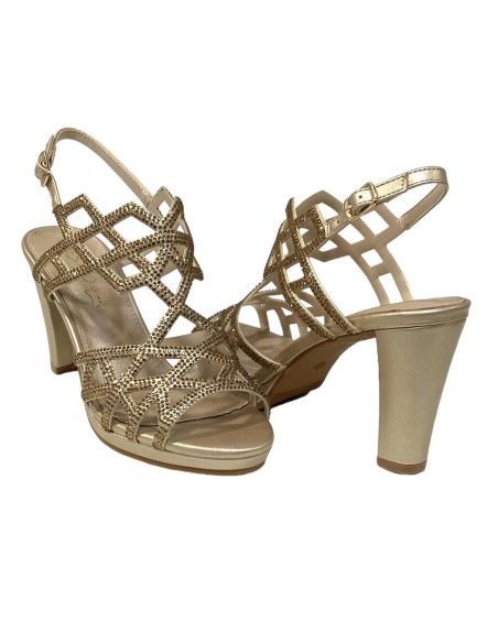 SANDALIA TIRAS CON BRILLO ORO