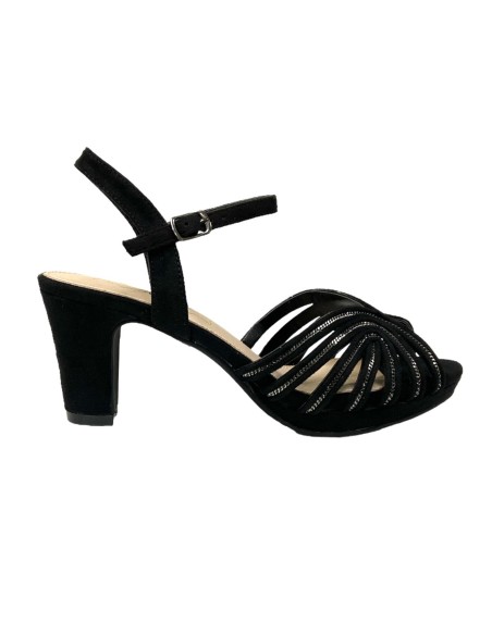 SANDALIA TIRAS INCRUSTACION ME NEGRO