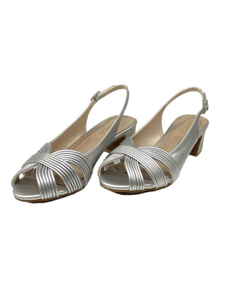 SANDALIA TACON BAJO PLATA