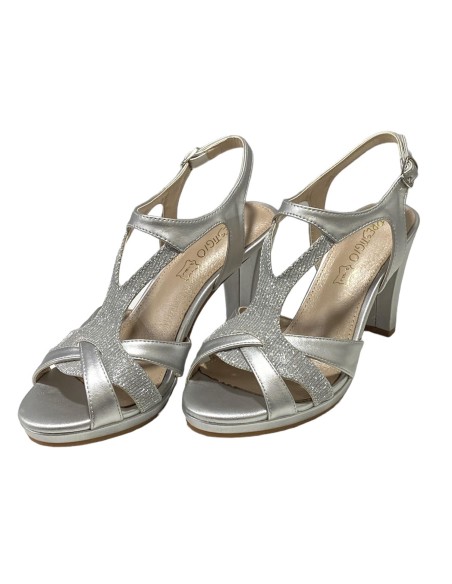 SANDALIA TACON TIRAS TRIANGULO PLATA