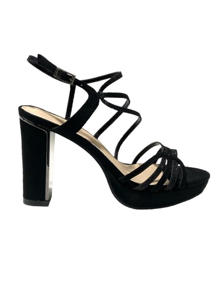 SANDALIA TIRAS MEZCLADAS NEGRO