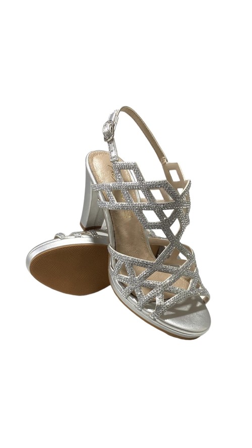 SANDALIA TIRAS CON BRILLO PLATA