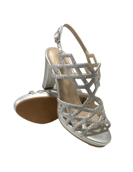 SANDALIA TIRAS CON BRILLO PLATA