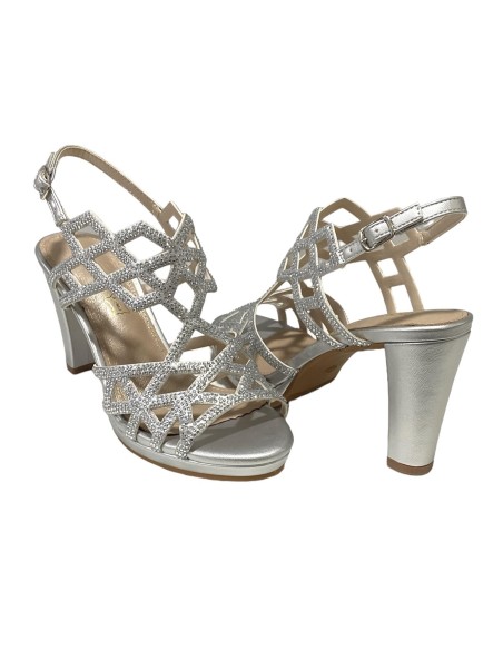 SANDALIA TIRAS CON BRILLO PLATA