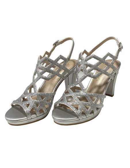 SANDALIA TIRAS CON BRILLO PLATA