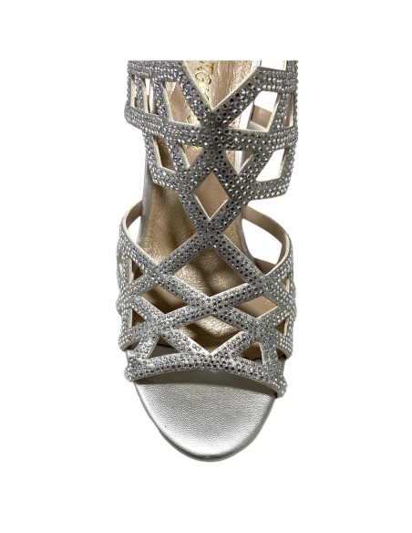 SANDALIA TIRAS CON BRILLO PLATA