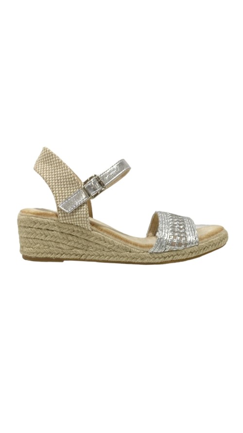 SANDALIA CUÑA PALA NAPA PLATA
