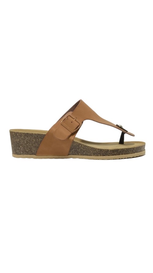 SANDALIA DE DEDO CON HEBILLA CAMEL