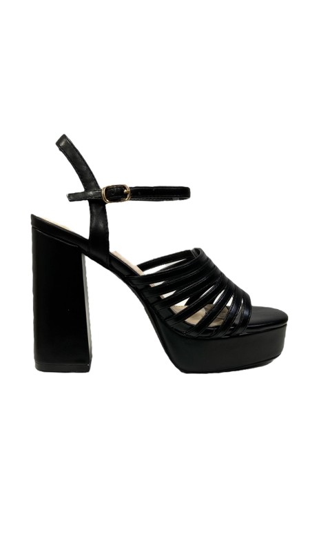 SANDALIA MULTITIRAS METALIZADA NEGRO